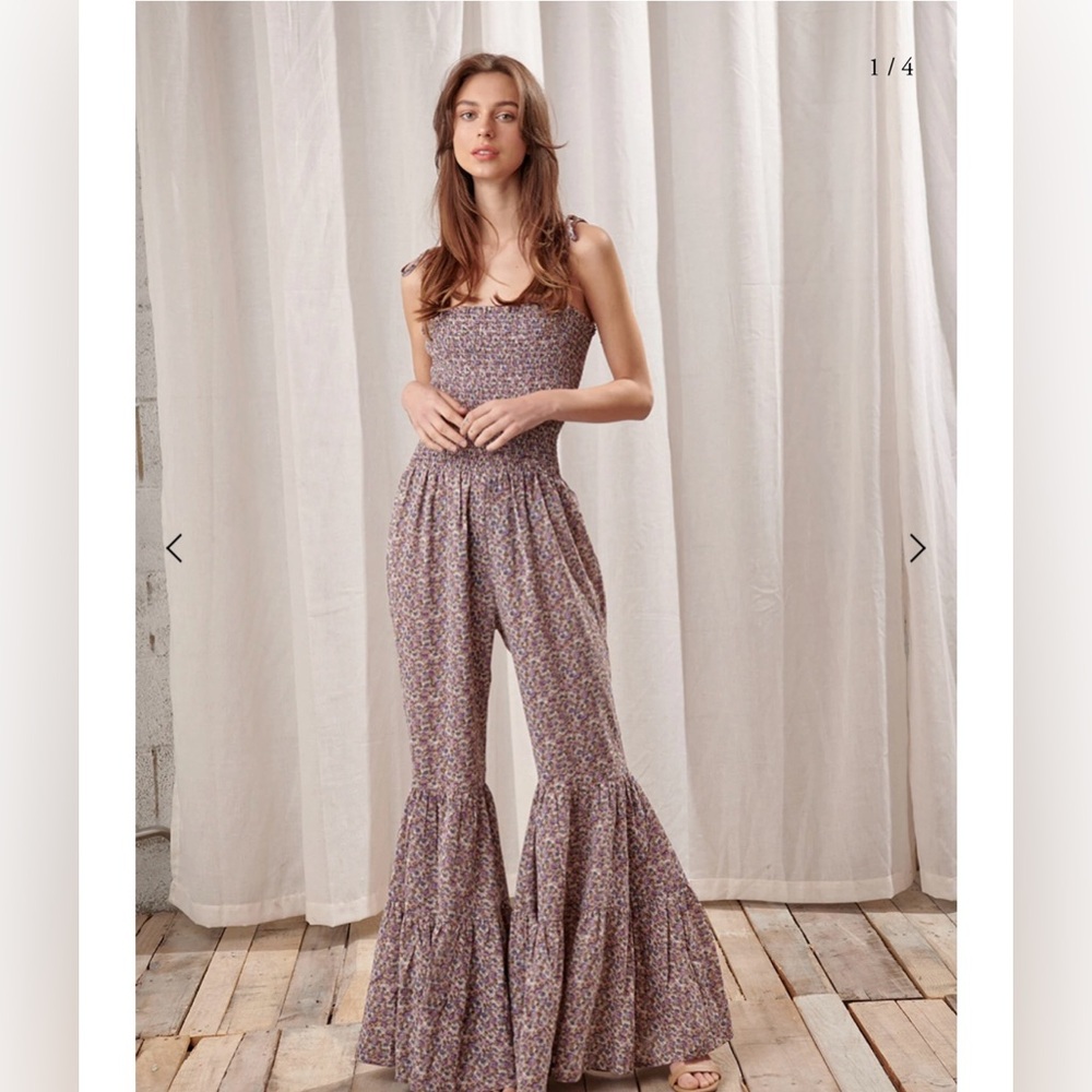 Storia Lavender Floral Smocked Jumpsuit